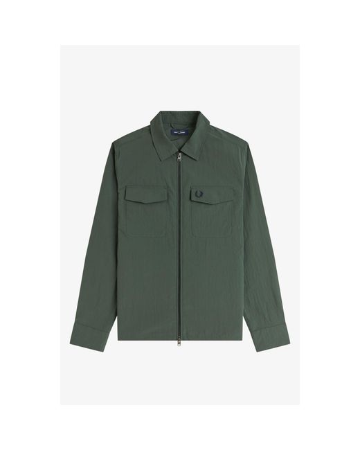 Fred Perry Green Long Sleeve Zip Overshirt for men