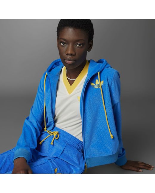 Adidas Originals Blue Adidas Adicolour 70S Velour Zip Hoodie