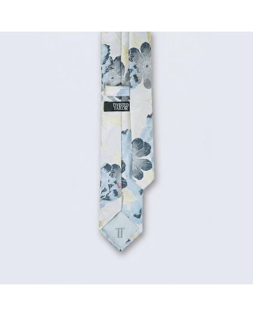 Twisted Tailor Blue Victor Print Tie Floral for men