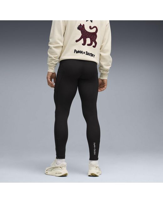 PUMA Black X Saysky Fleece Performance Running Tights for men