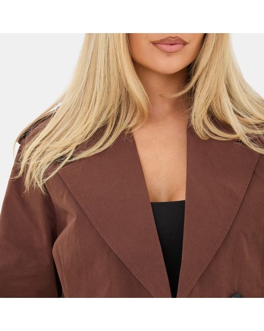 I Saw It First Brown Cropped Long Sleeve Pull Over Trench Coat