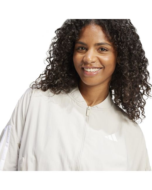 Adidas White 3-Stripe Woven Bomber Jacket