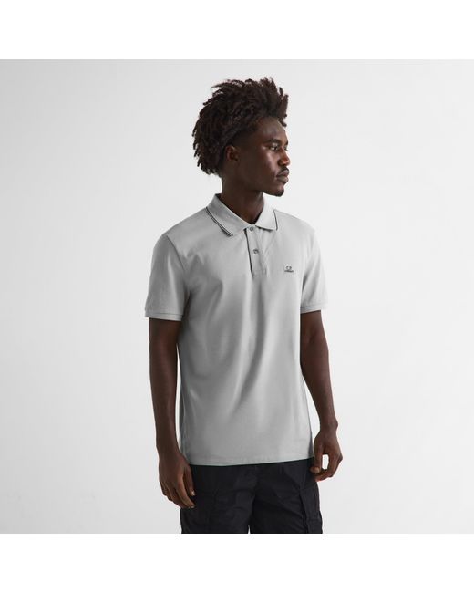 C P Company Gray Short Sleeve Tipped Polo Shirt for men