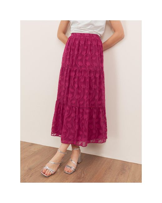 Lovedrobe Pink Floral Burnout Tiered Maxi Skirt