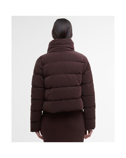 Barbour Brown Hudson Faux Velvet Long Sleeve Short Puffer Jacket