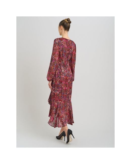 Gina Bacconi Red Sharron Printed Wrap Midi Dress