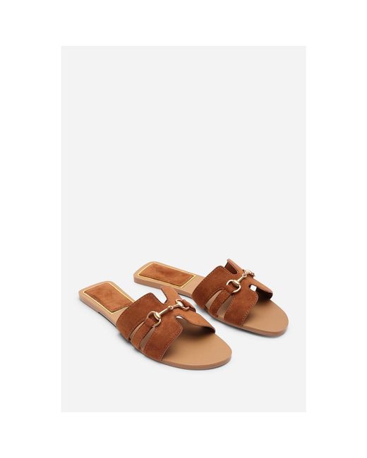 Where's That From Natural Dorina Embellished Wide Fit Suede Slide On San