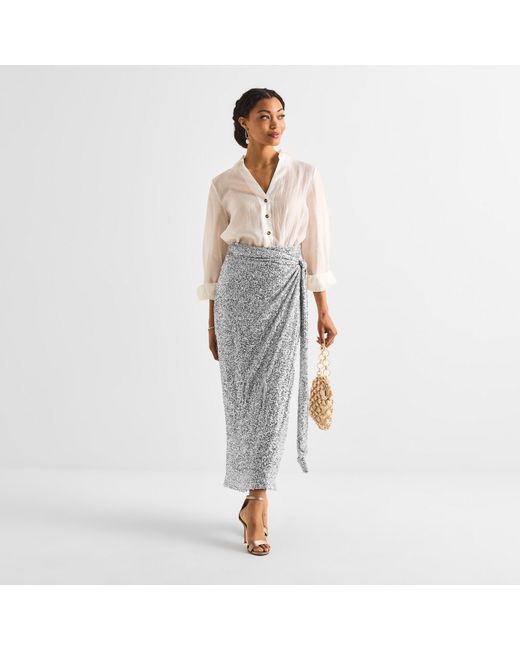 Never Fully Dressed Natural Jaspre Sequin Midi Skirt