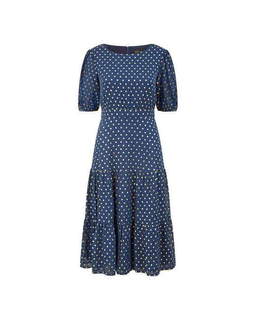 Mela London Blue Foil Spot Midi Dress