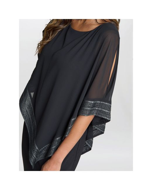 Gina Bacconi Black Amber Maxi Asymmetrical Cape Dress