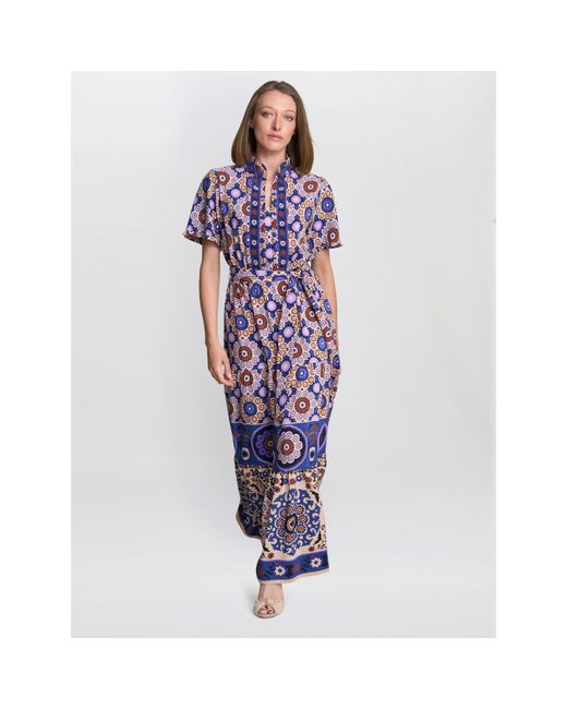 Gina Bacconi Purple Margot Printed Maxi Fit And Flare Dress