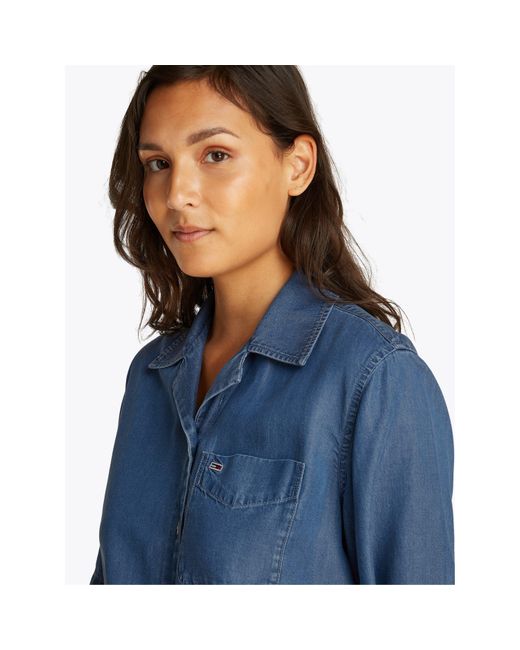Tommy Hilfiger Blue Chambray Tie Short-Sleeve Plain Shirt