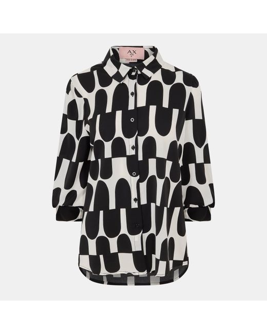 AX Paris Black And Cream Geometric Print 3/4 Sleeve Shirt
