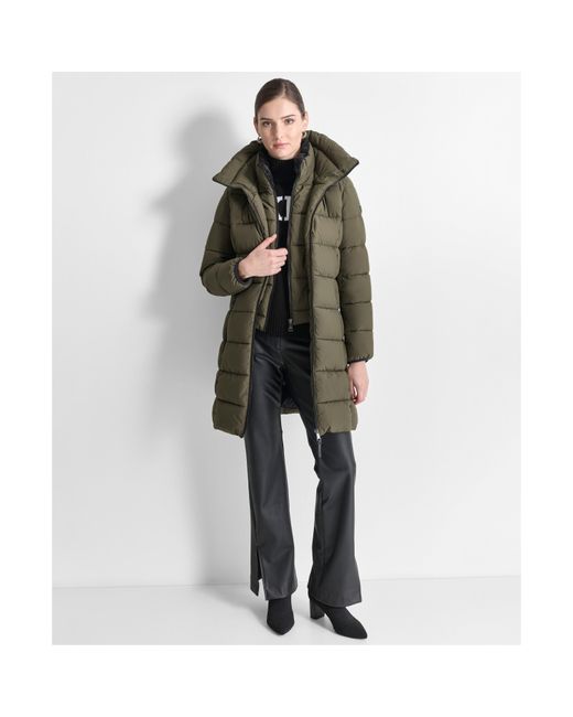 DKNY Green Long Puffer Jacket