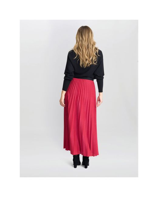 Gina Bacconi Red Ismay Metallic A-Line Skirt