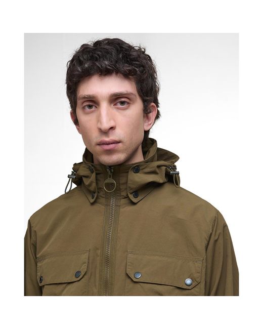Barbour Green Re Engineered Flight Bedale Showerproof Detachable Hood Rain Anorak for men