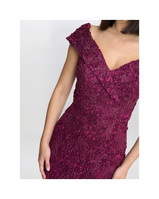 Gina Bacconi Purple Brigette Off Shoulder Lace Maxi Dress