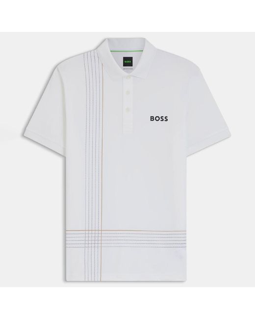 Boss White Active Quick Dry Polo Shirt With Check Artwork for men