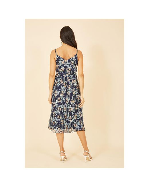 Mela London Blue Floral Strappy Pleated Midi Dress