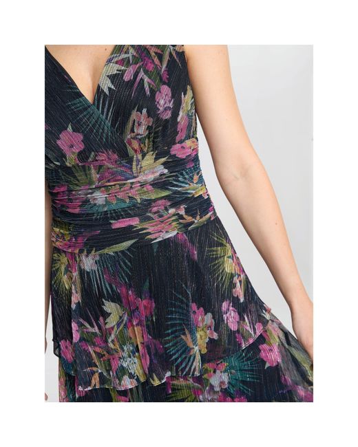 Gina Bacconi Blue Nina Midi Printed Tiered Dress