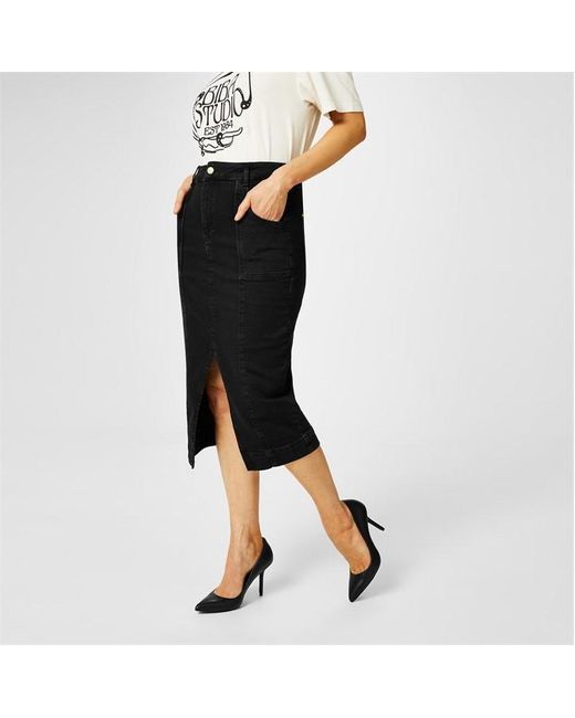 Biba Black Denim Midi Skirt