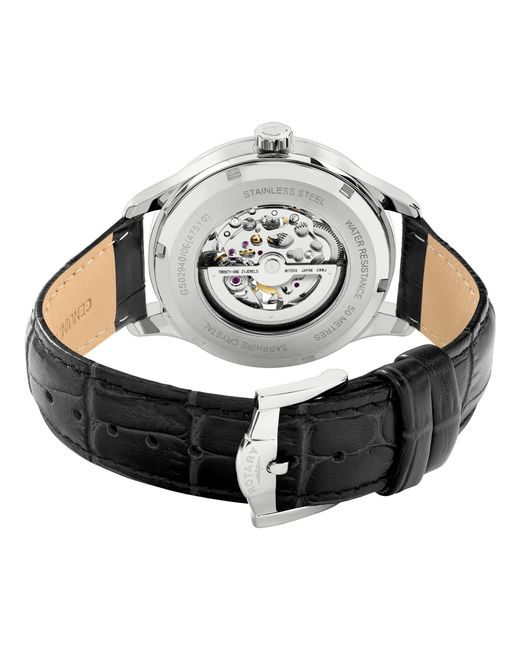 Rotary Metallic Greenwich Ss Leather Strap Watc for men