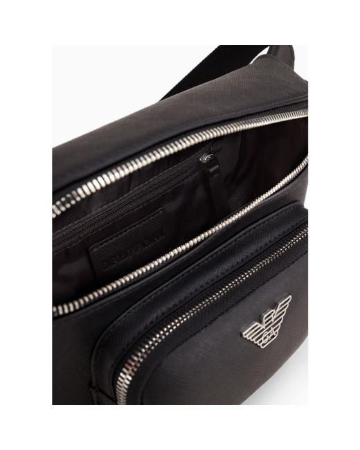 Emporio Armani Black Eagle Badge Faux Leather Zip Bum Bag for men