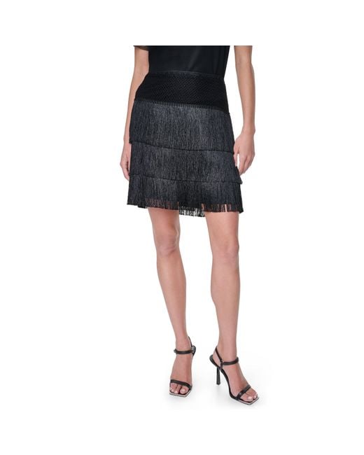 DKNY Black Fringe Cut Out Top
