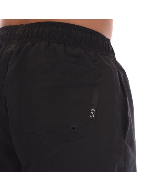 EA7 Black Logo Tape Swim Shorts for men