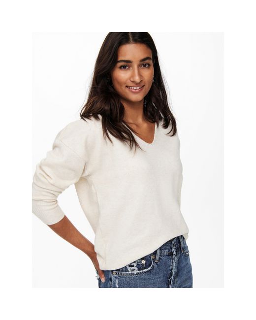 ONLY Blue Rica Long-Sleeve V-Neck Knitted Top