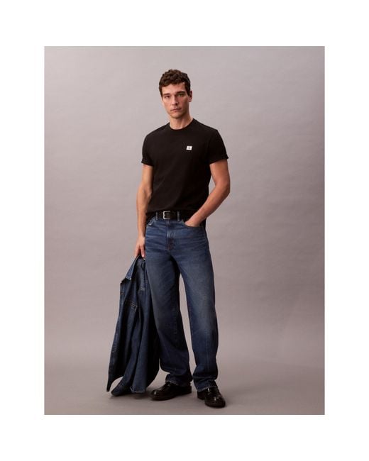 Calvin Klein Black Ckj Woven Box Regular Fit T-Shirt for men