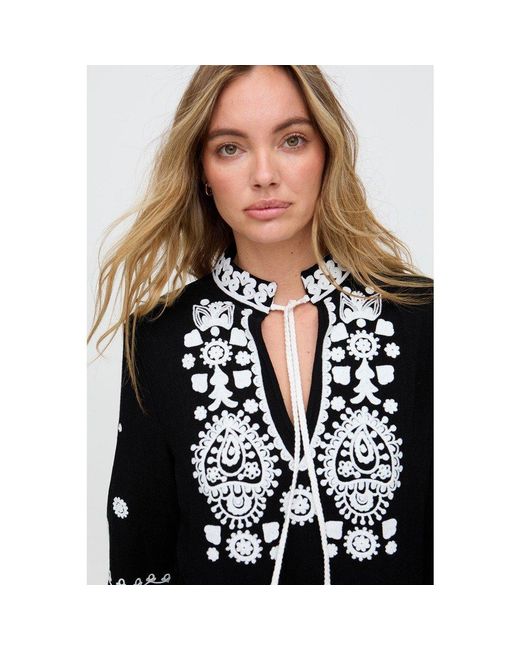 Raffya Black Katie Fringe Embroidered Mini Dress