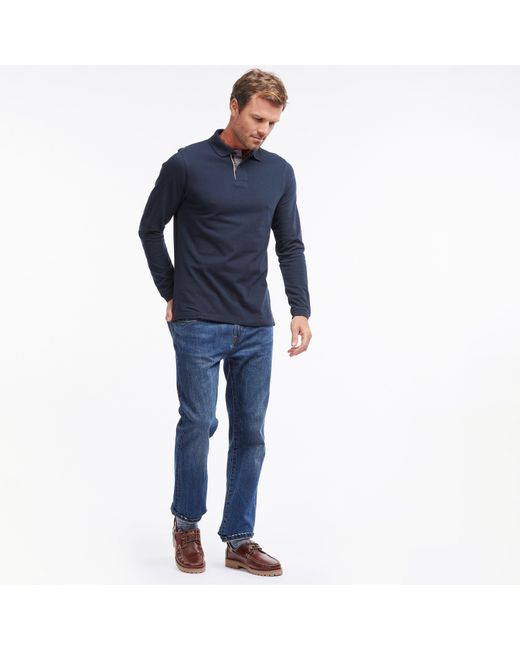Barbour Blue Essentials Long Sleeve Polo Shirt for men