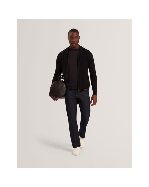 Ted Baker Black Long Sleeve Stitch Zip Through Knitted Top for men