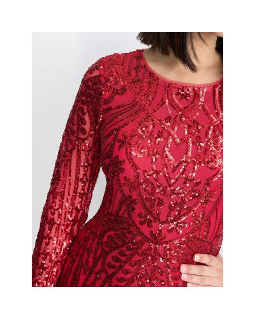 Gina Bacconi Red Angelique Sequin Midi Dress