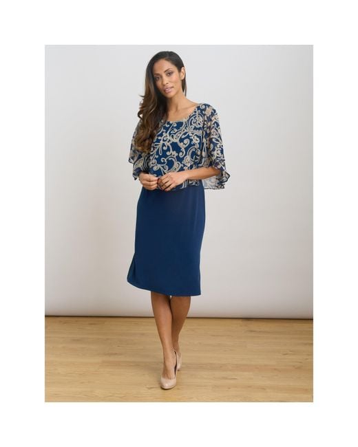 Gina Bacconi Blue Gracie Chiffon Overlay Dress
