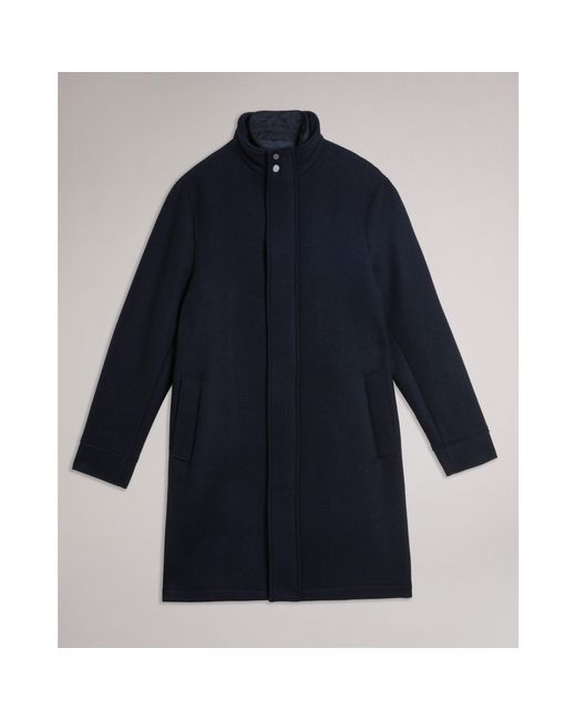 Ted Baker Blue Funnel Neck Overcoat for men