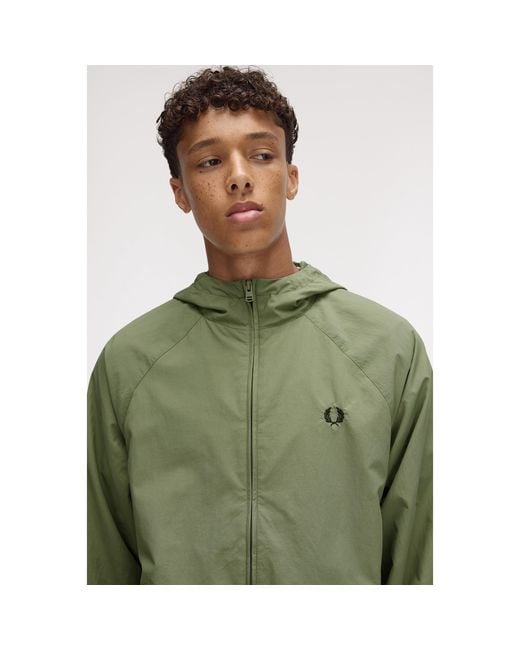 Fred Perry Green Taslan Hooded Shell Rain Anorak for men
