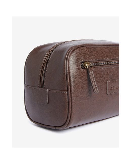 Barbour Brown Leather Washbag for men