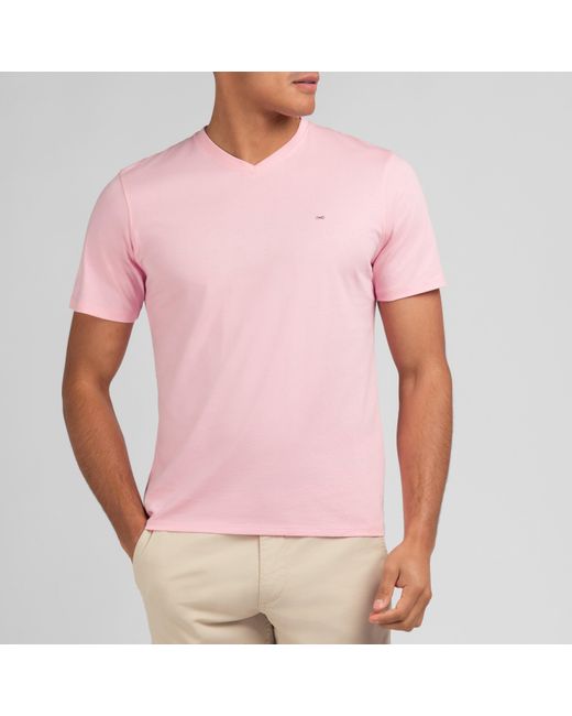 Eden Park Pink V Neck Light Pima Cotton T-Shirt for men