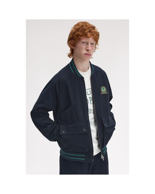 Fred Perry Blue Laurel Emblem Bomber Jacket for men