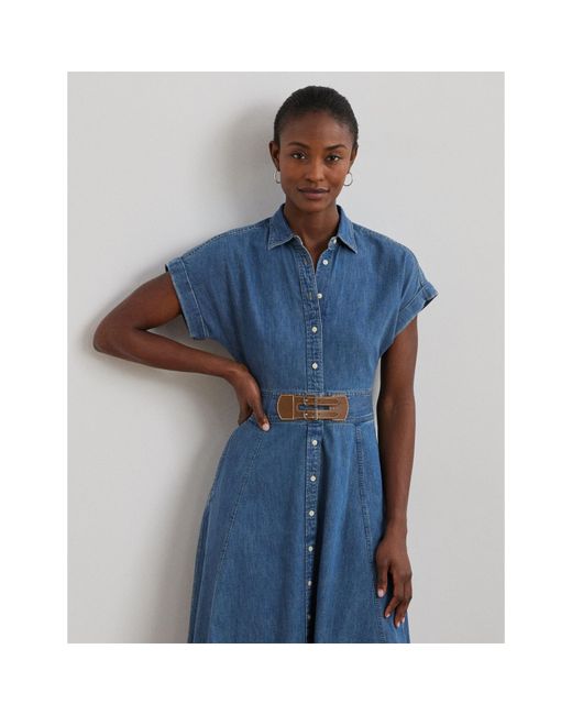 Ralph Lauren Blue Buckle-Trim Denim Shirt Dress