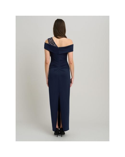 Gina Bacconi Blue Mandie One Shoulder Lace Maxi Dress