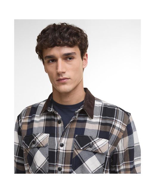 Barbour Gray Grasmoor Check Pattern Corduroy Collar Long Sleeve Overshirt for men