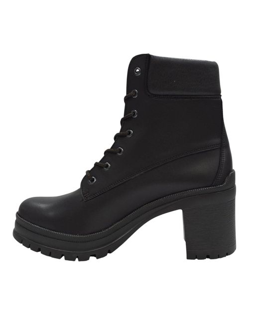 Jack Wills Black Premium Leather Block Heel Lace Up Ankle Boots