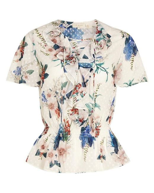 Ted Baker Blue Ruffle Tie Top