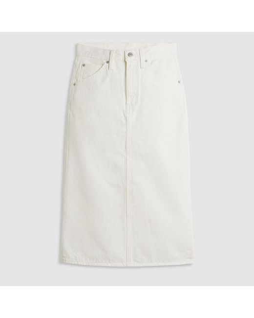 Levi's White High Rise Back Slit Denim Skirt