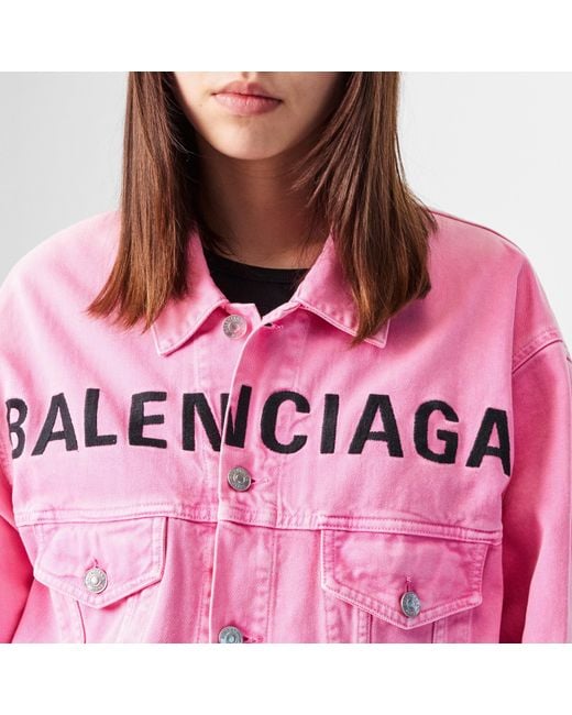 Balenciaga Pink Printed Logo Cotton Long Sleeve Denim Jacket