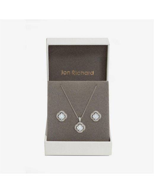 Jon Richard Gray Rhodium Plated Cz Clover Set