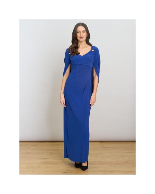 Gina Bacconi Blue Jenna Draped Back Shoulder Maxi Dress